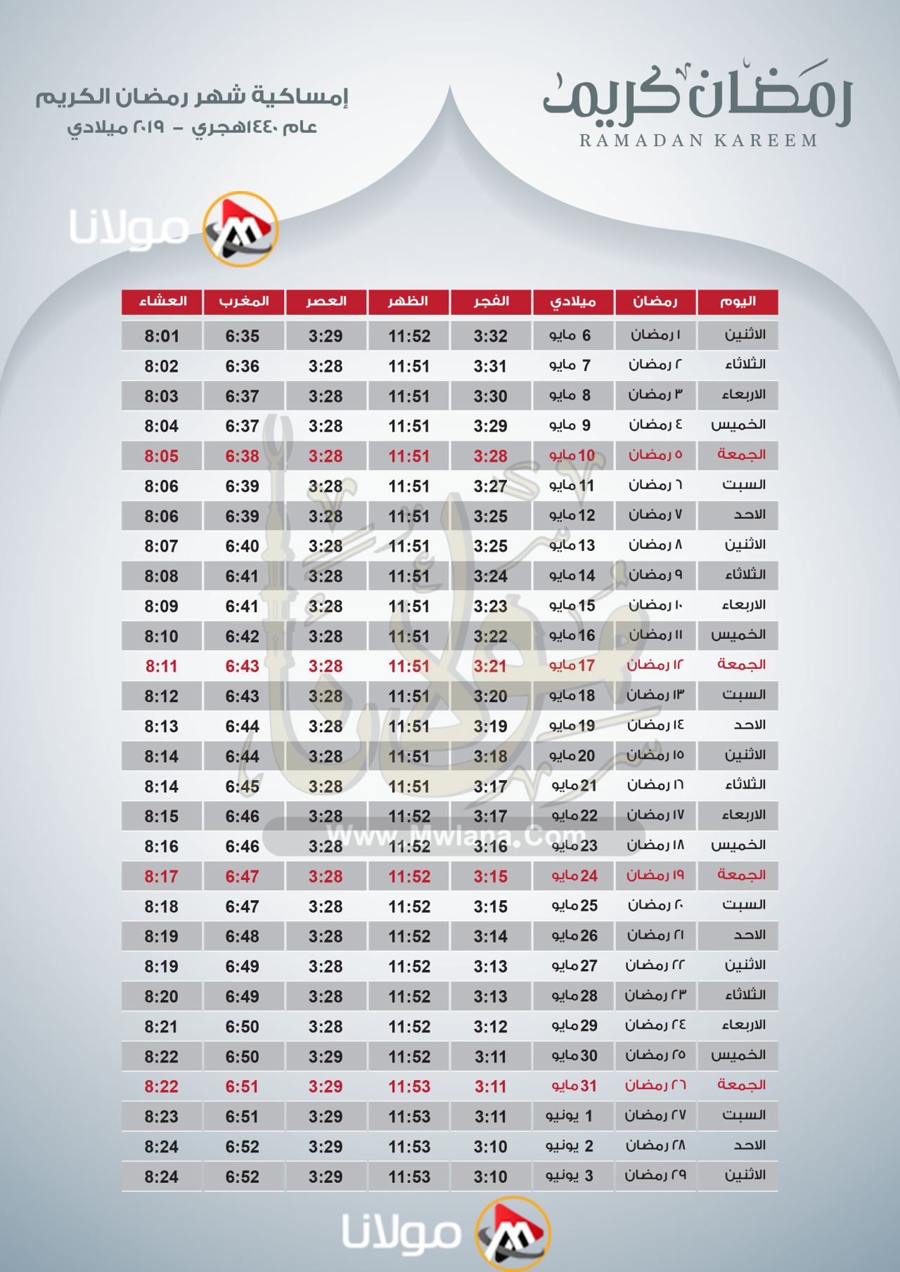 امساكية رمضان 2019 مصر- اروع كلام في رمضان 794