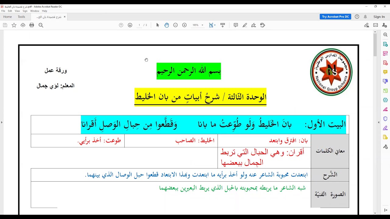 شرح قصيدة بان الخليط 11804