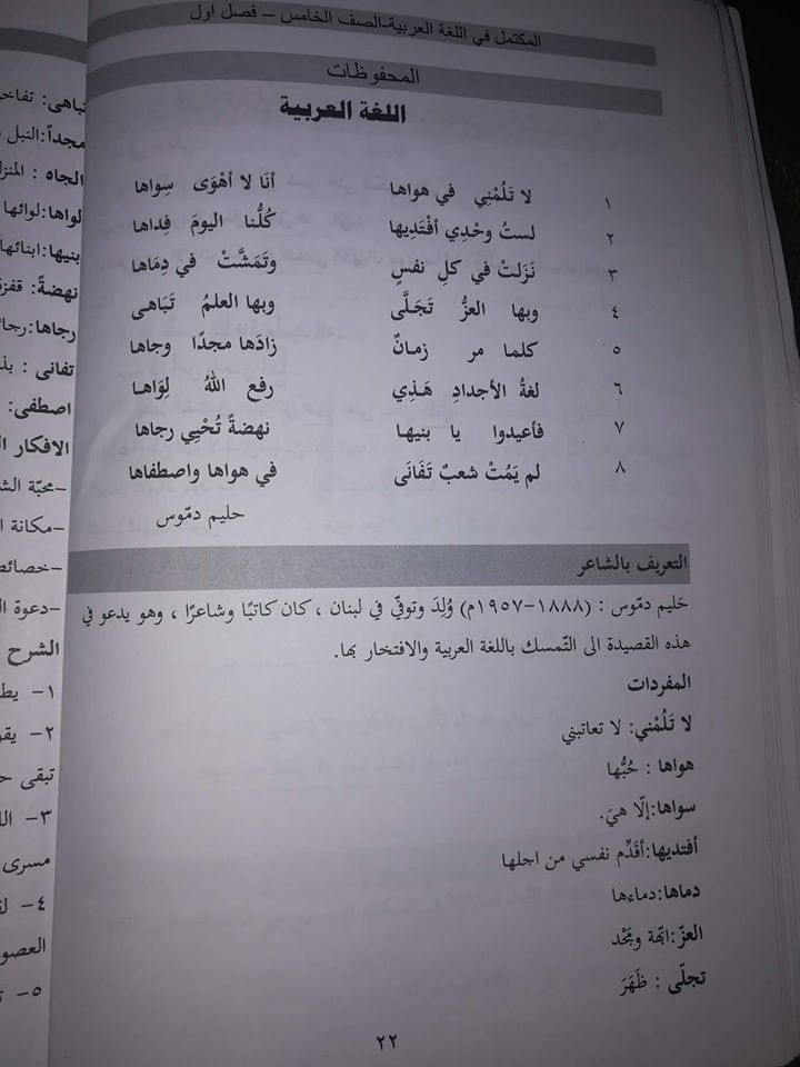 شرح قصيدة لا تلمني في هواها , قصيده الصف الخامس